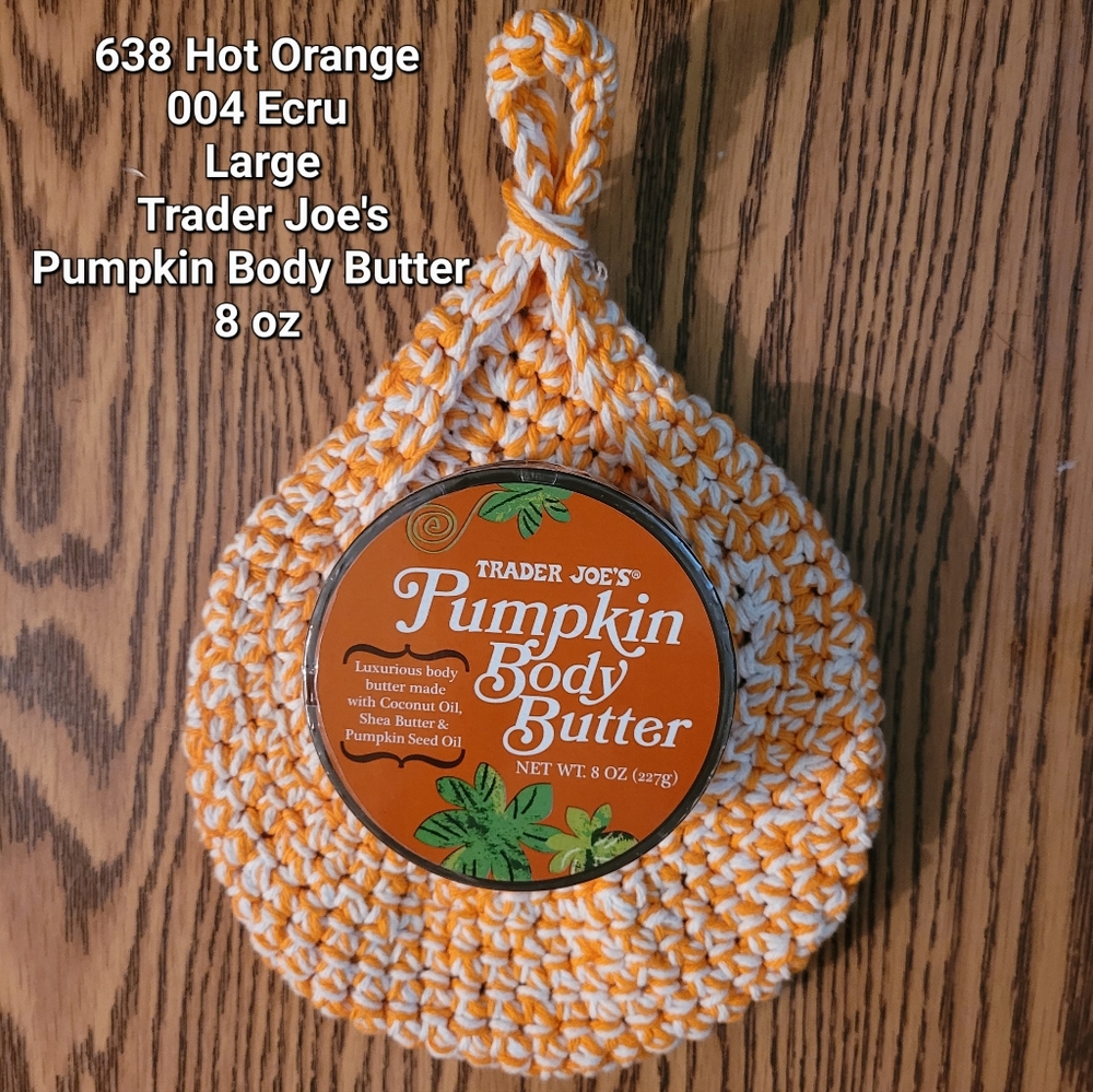 LG 628 ORANGE 004 ECRU CROCHETED HANGING  BASKET TRADER JOES PUMPKIN BODY BUTTER